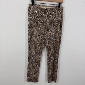 Chico's Cheetah Leopard Ankle Ponte Knit Pant Pull On sz 6 Petite Glams Casual